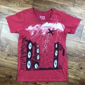 Loops Of LA Red V Neck T Shirt Plane Speakers Lightning